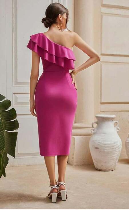 GRACE KARIN Women's One Shoulder Ruffle Slit Midi Dress - Picture 2 of 11